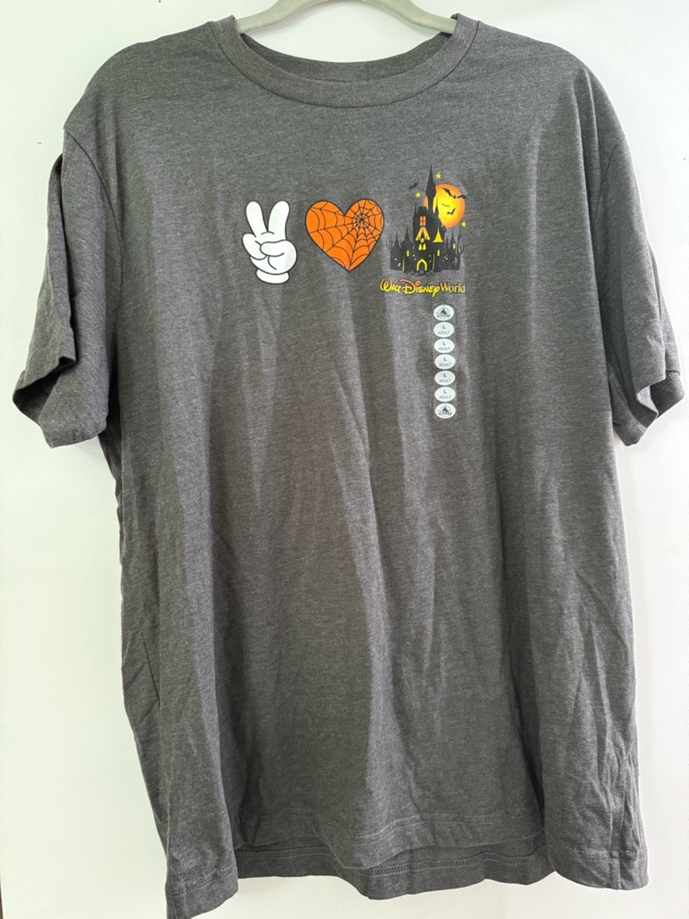 Walt Disney World Halloween Graphic Tee Peace, Love, Halloween WDW Size L NWT